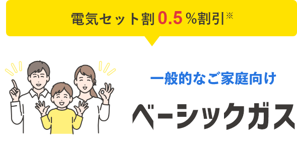 一般的なご家庭向けベーシックガス,電気セット割 0.5%割引