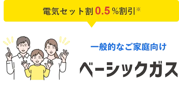 一般的なご家庭向けベーシックガス,電気セット割 0.5%割引