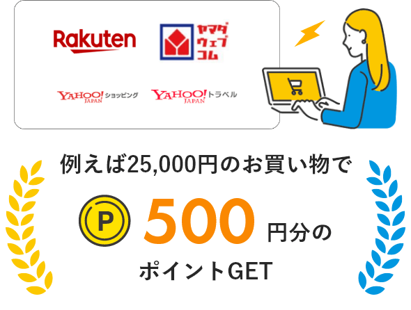 例えば25,000円のお買い物で500円分のポイントGET