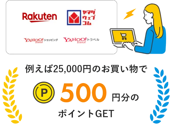 例えば25,000円のお買い物で500円分のポイントGET