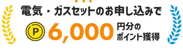 電気・ガスセットのお申し込みで 6,000円分のポイント獲得