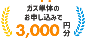 ガス単体のお申し込みで 3,000円分のポイントが当たる