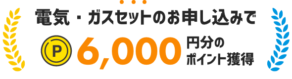 電気・ガスセットのお申し込みで 6,000円分のポイント獲得